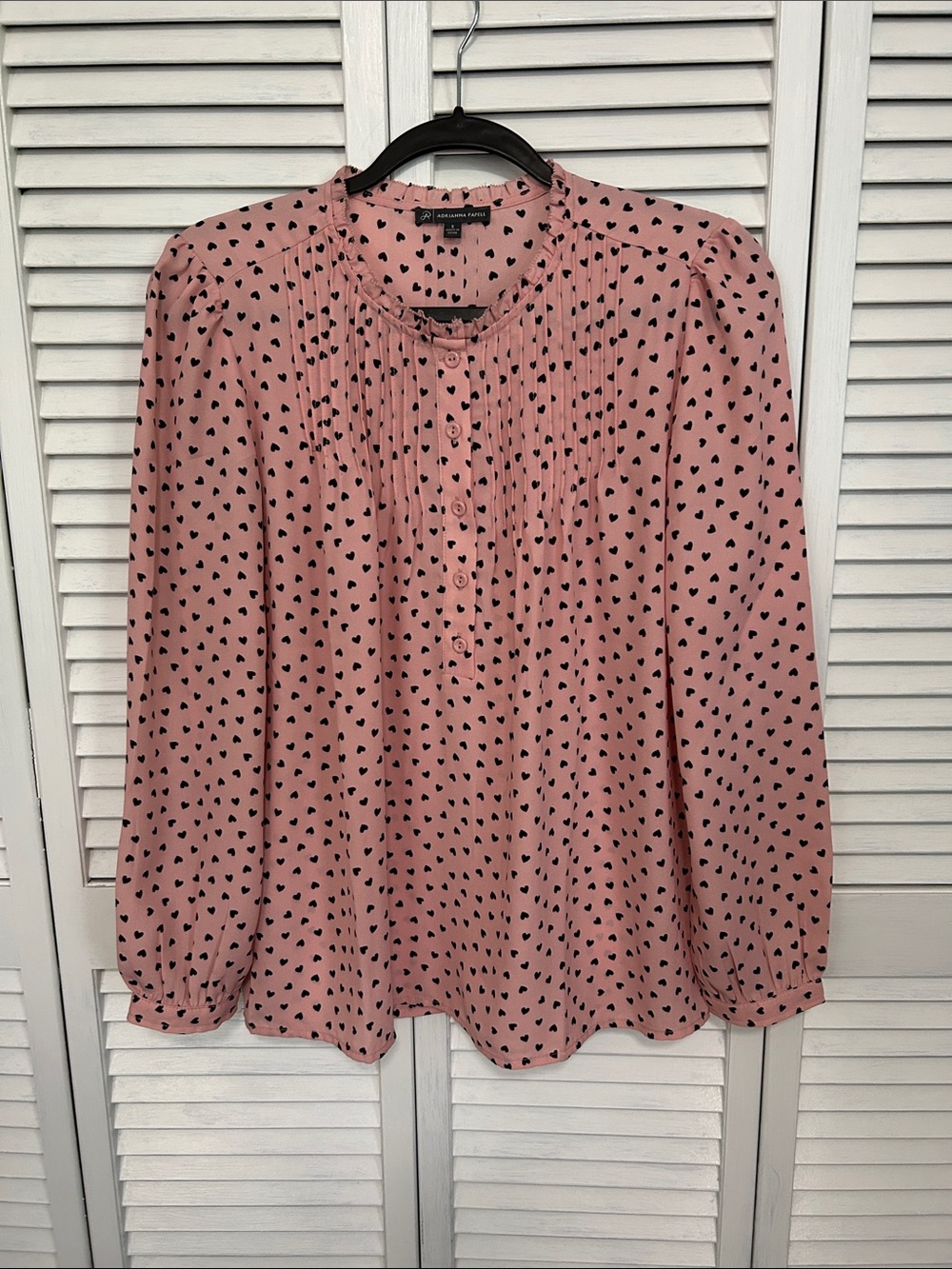 Adrianna Papell  Pink Heart-Print Pintuck Button Blouse size S
